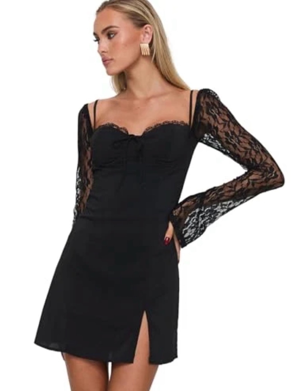 Princess‎ Polly Black Lace-Sleeve Mini Dress Size 4